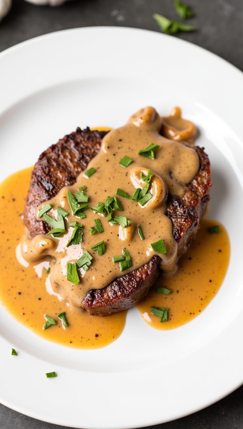 steak with bourbon garlic cream