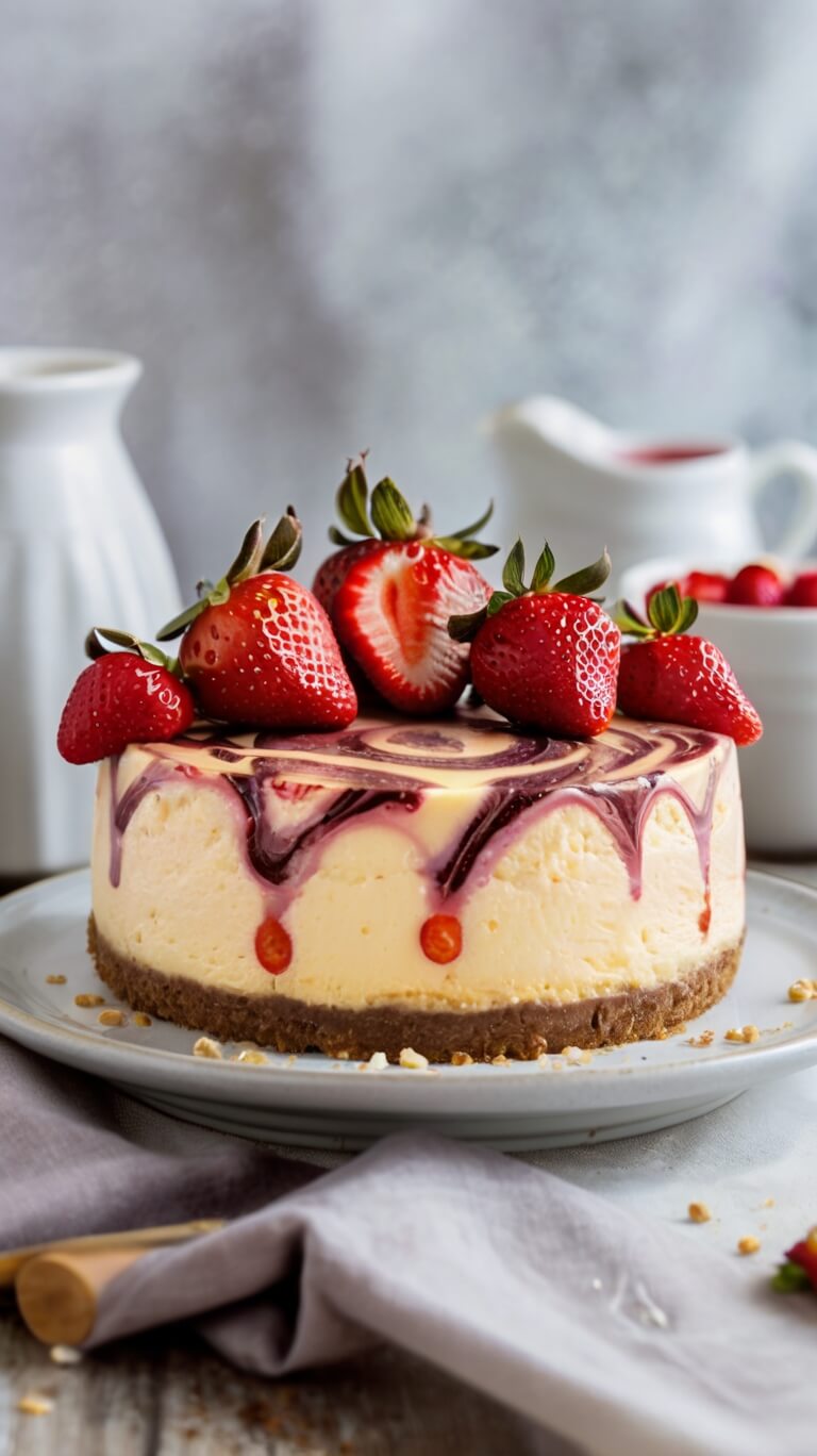 Chocolate Strawberry Swirl Cheesecake