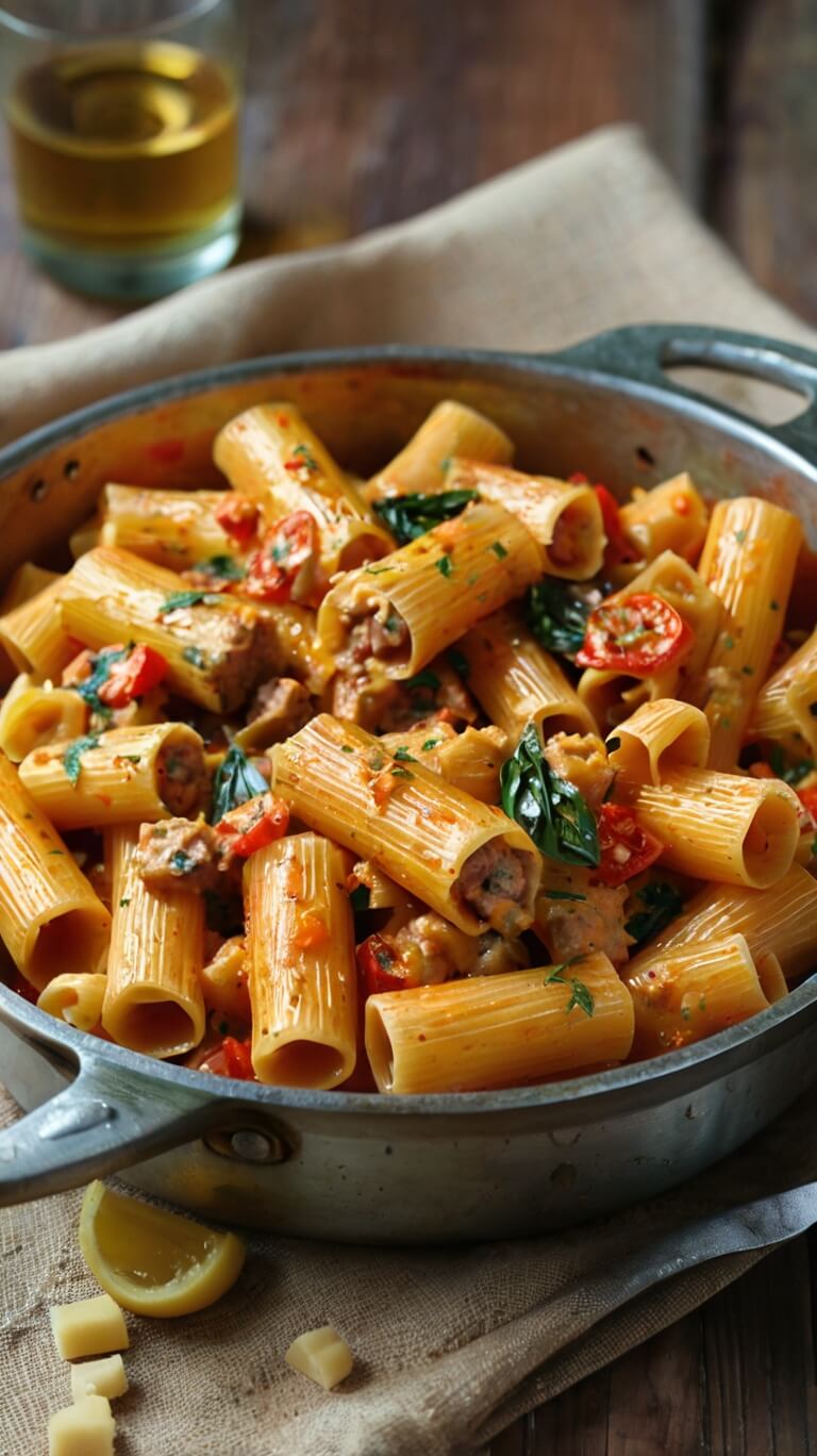 Delicious Creamy Sausage Rigatoni