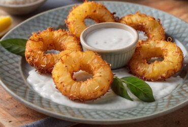 Fried Pineapple Rings with Coconut Dipping Sauce