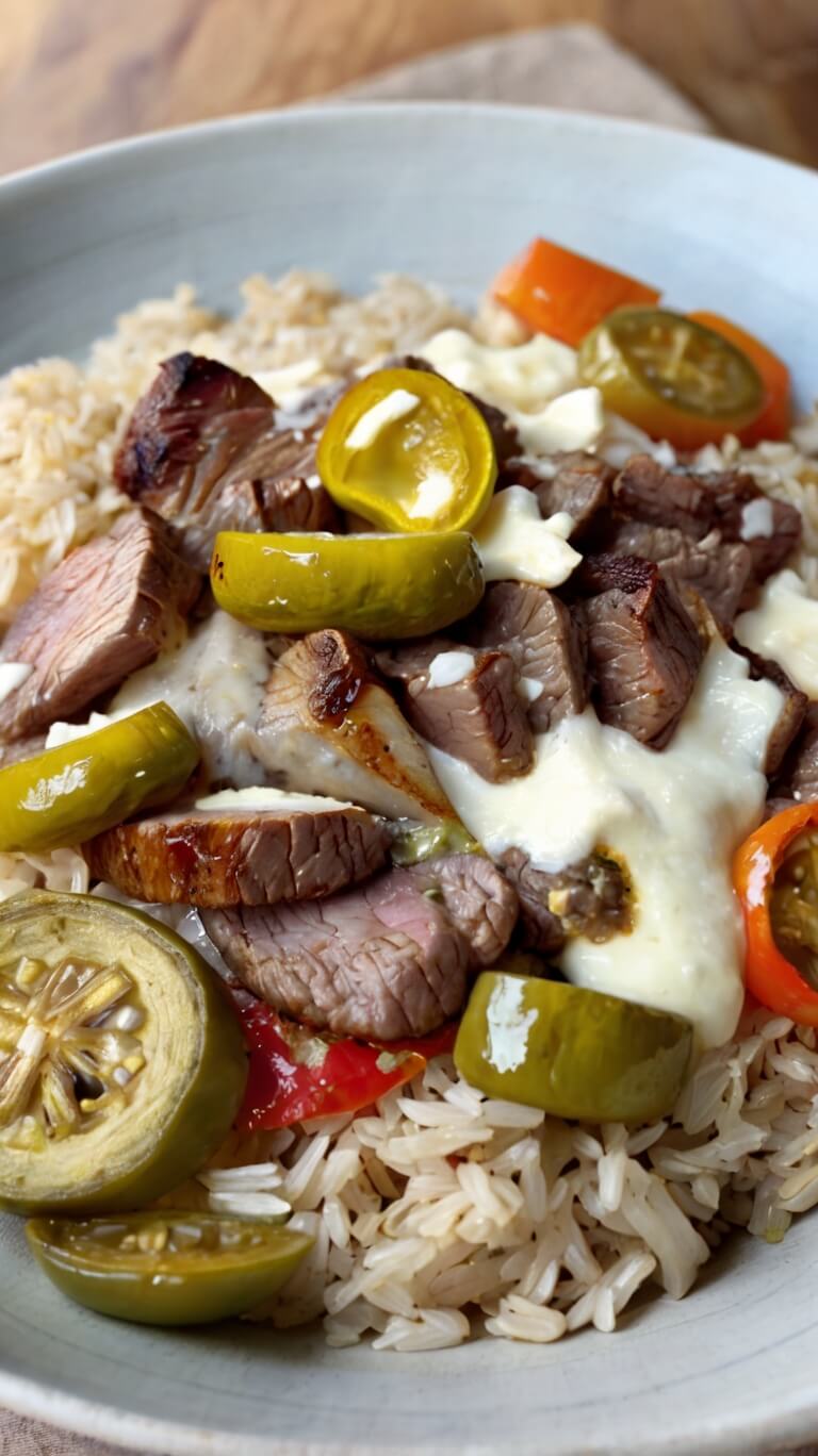 Cheesy Steak & Queso Rice Bowl