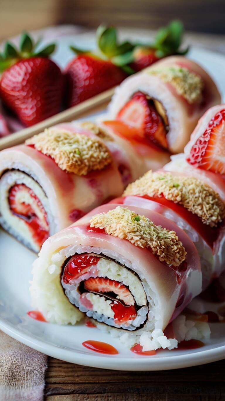 Strawberry Shortcake Cheesecake Sushi Rolls