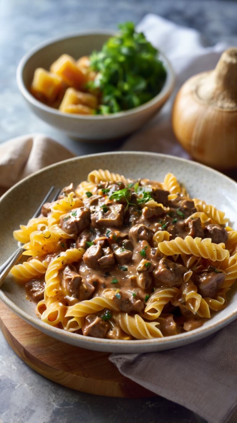 Creamy Garlic Beef Pasta