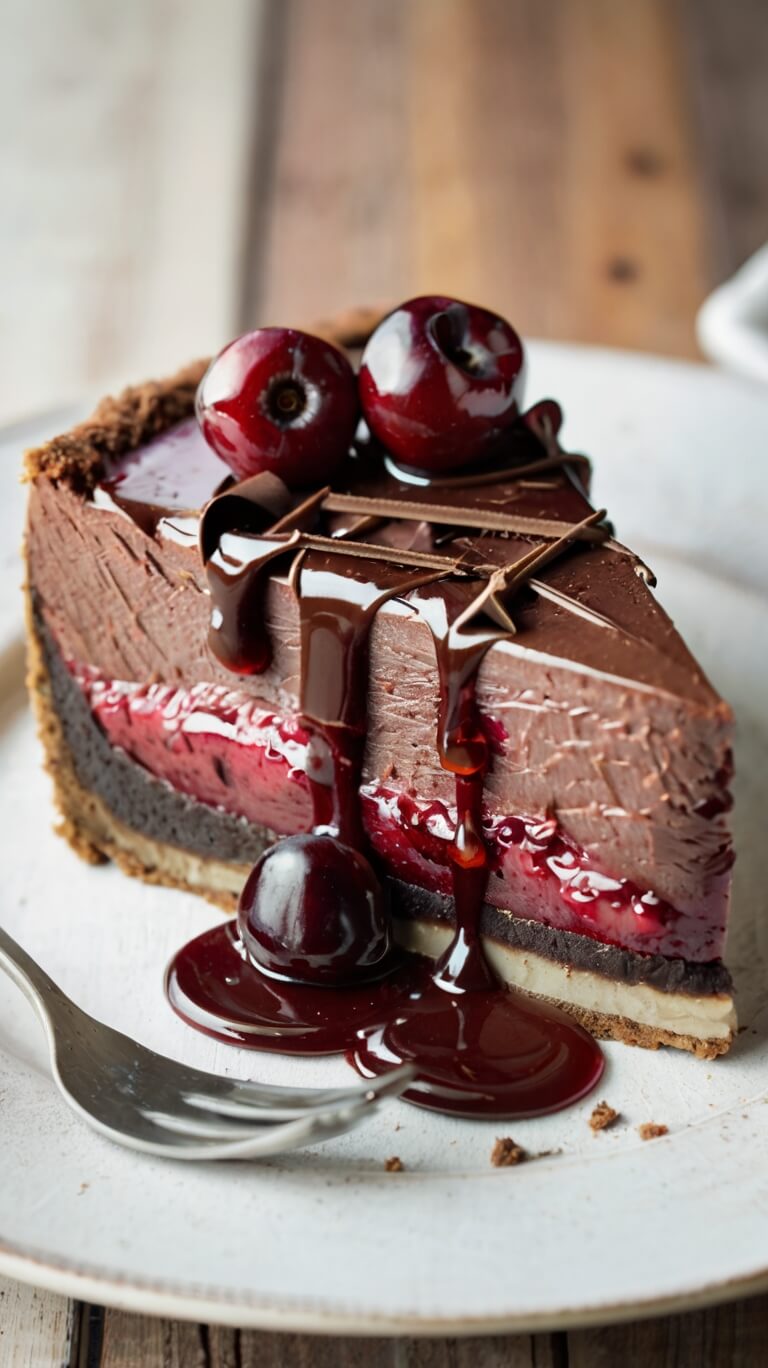 Dark Chocolate Cherry Cheesecake