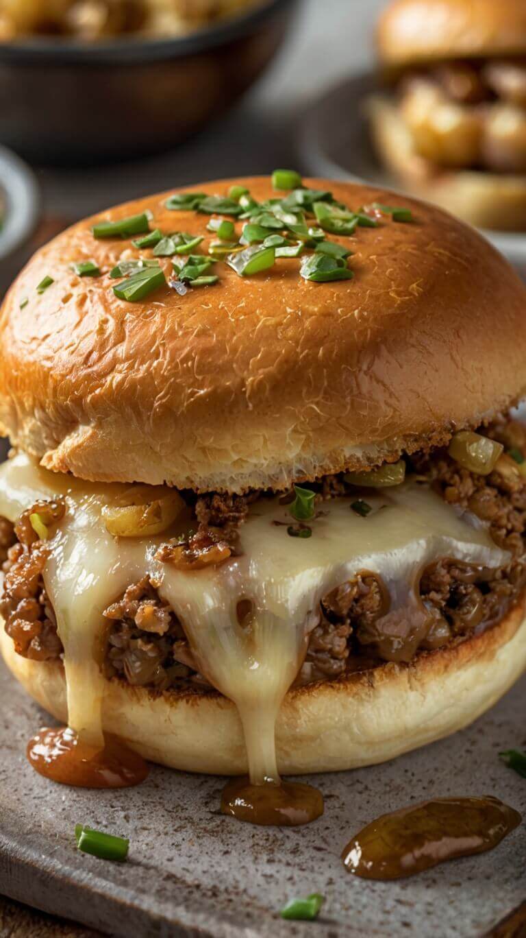 French Onion Beef Sloppy Joes with Melted Cheese 