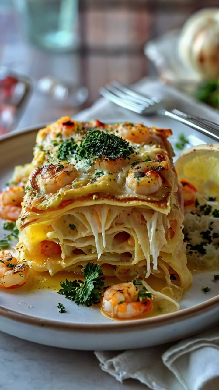 Garlic Butter Shrimp Scampi Lasagna