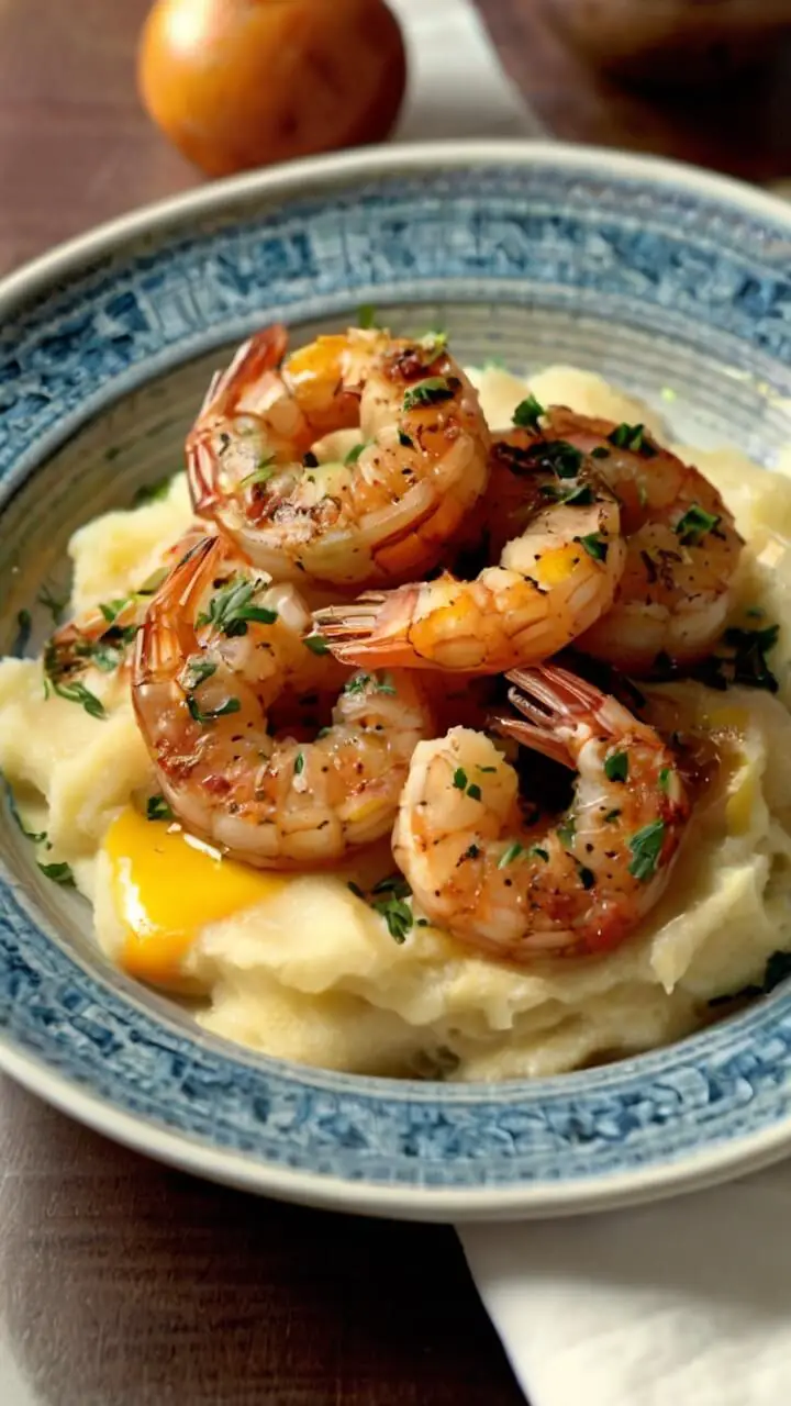 Garlic Shrimp Over Mashed Potatoes