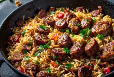 One Pan Sweet and Tangy BBQ Sausage Rice Recipe