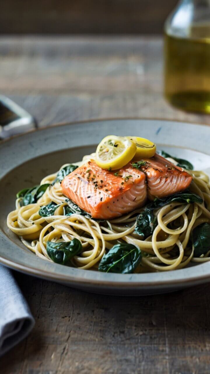 Salmon Spinach Pasta 