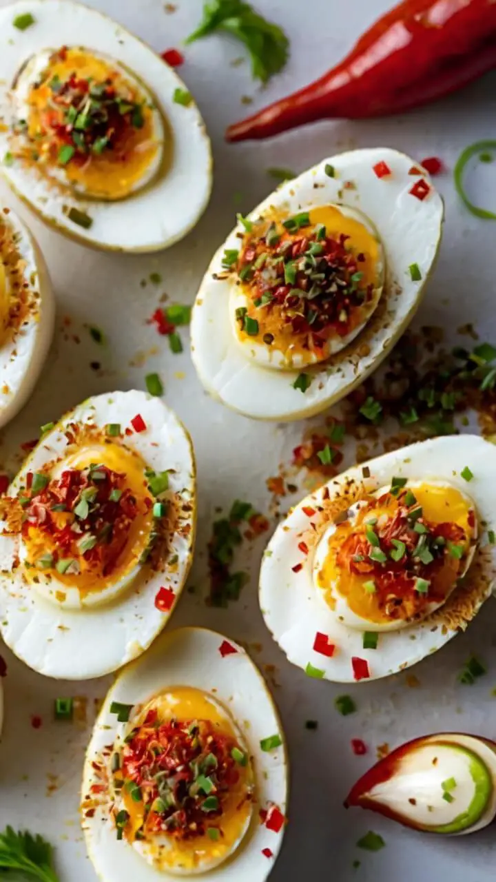 Spicy Chili Garlic Deviled Eggs