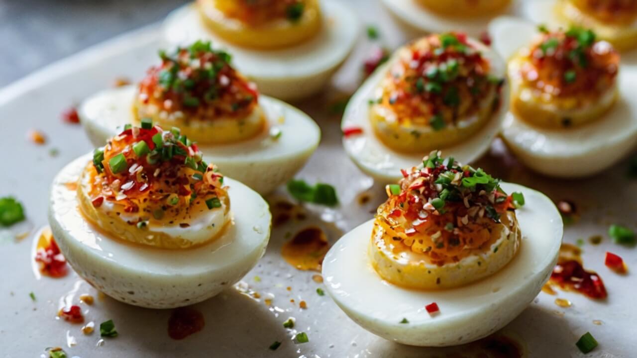Spicy Chili Garlic Deviled Eggs Recipe